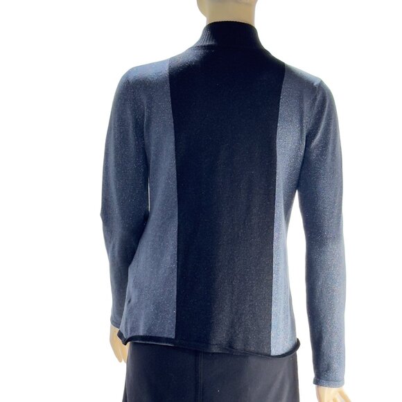 FONTANA Women’s Sweater Gray Black Jeweled Zipper Stretch LS Mock Turtle Size M - Picture 3 of 11
